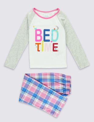 Pure Cotton Semi Plain Checked Pyjamas &#40;1-8 years&#41;